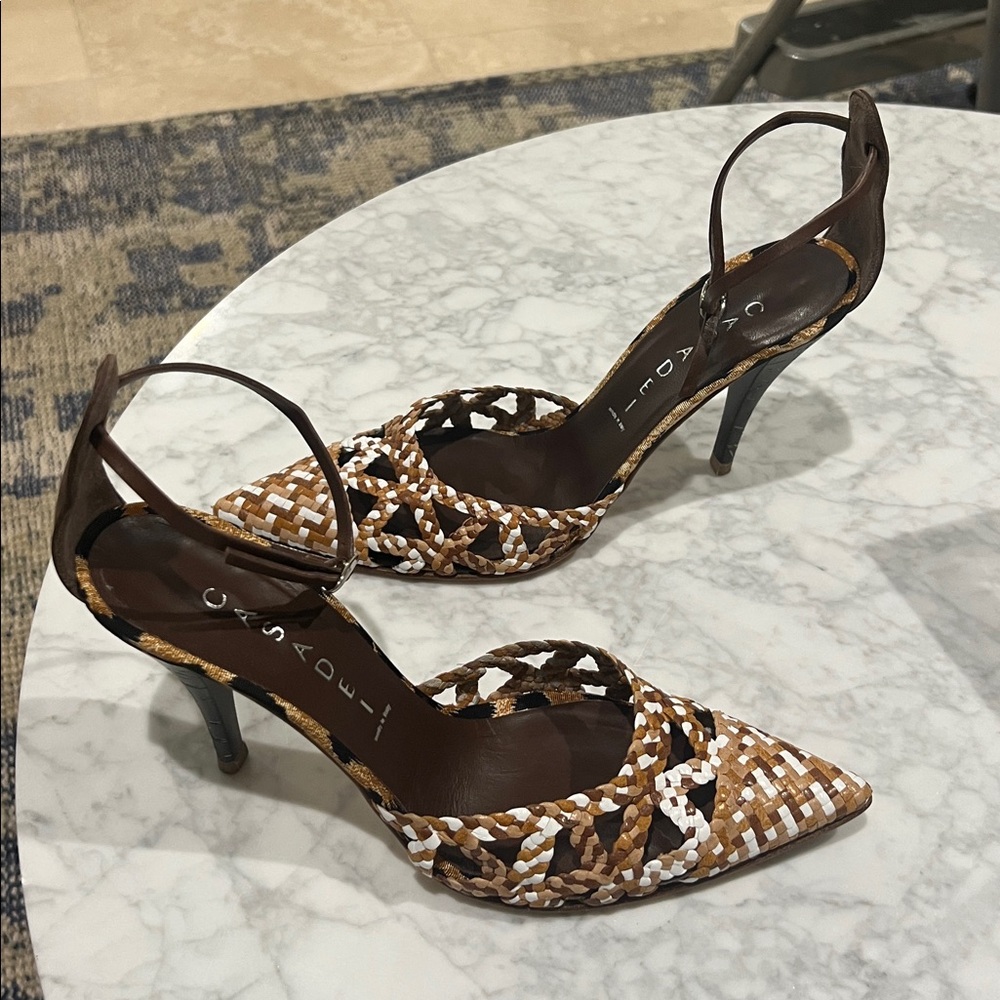 Casadei   Woven Leather Ankle Strap   37.5